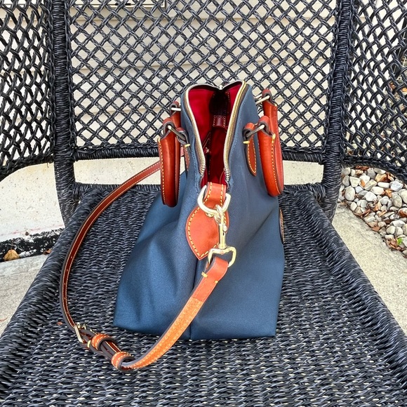 Dooney & Bourke Blue and Brown Shoulder Bag with Leather Trim - Picture 3 of 6